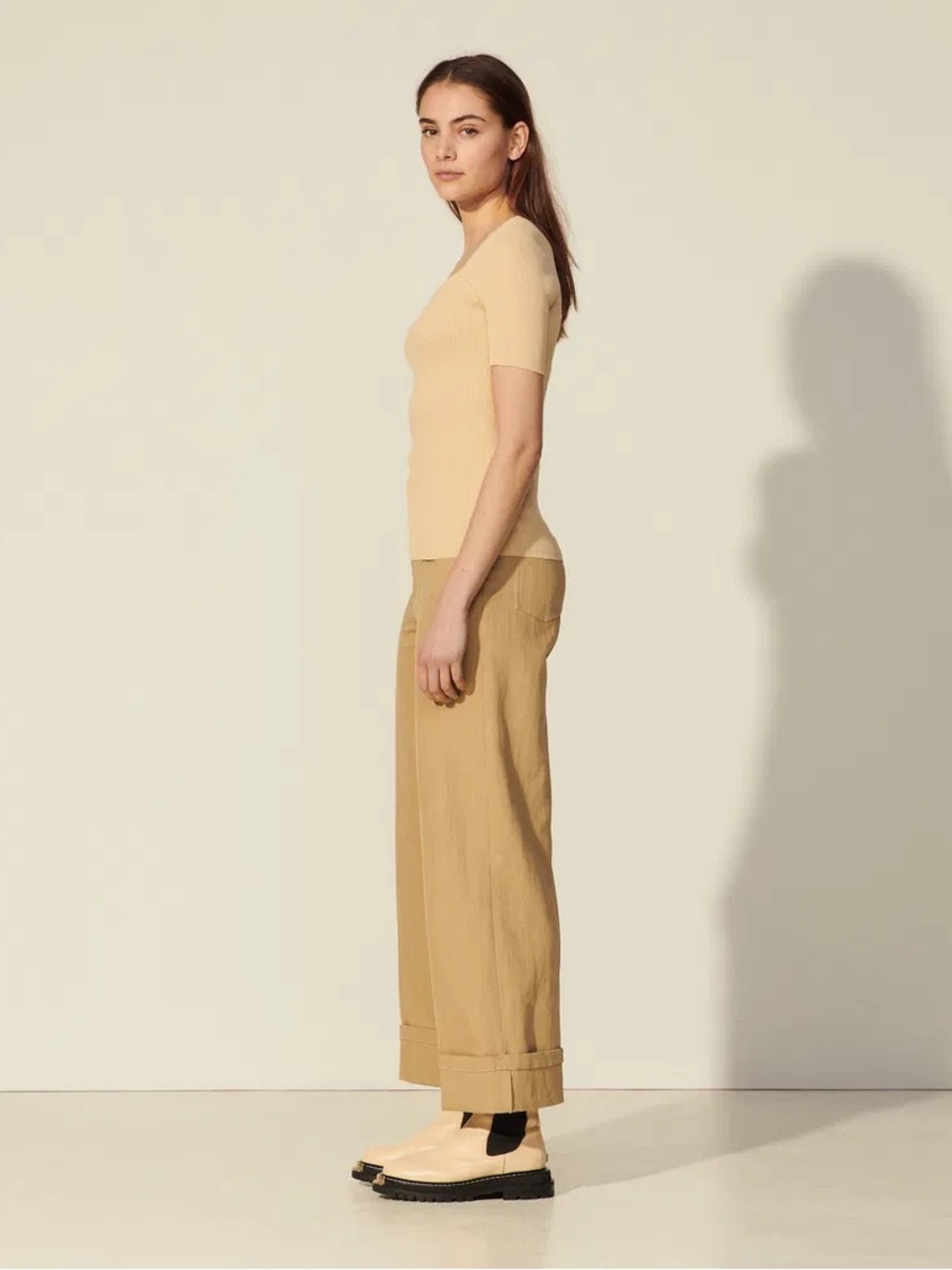 Sandro Beige Rib Knit Sweetheart Top - Picture 2 of 12
